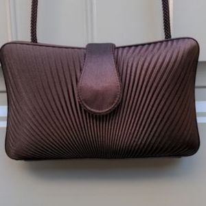 Carlo Felini Small Satin Pleated Brown Clutch Shoulder Evening Bag Purse